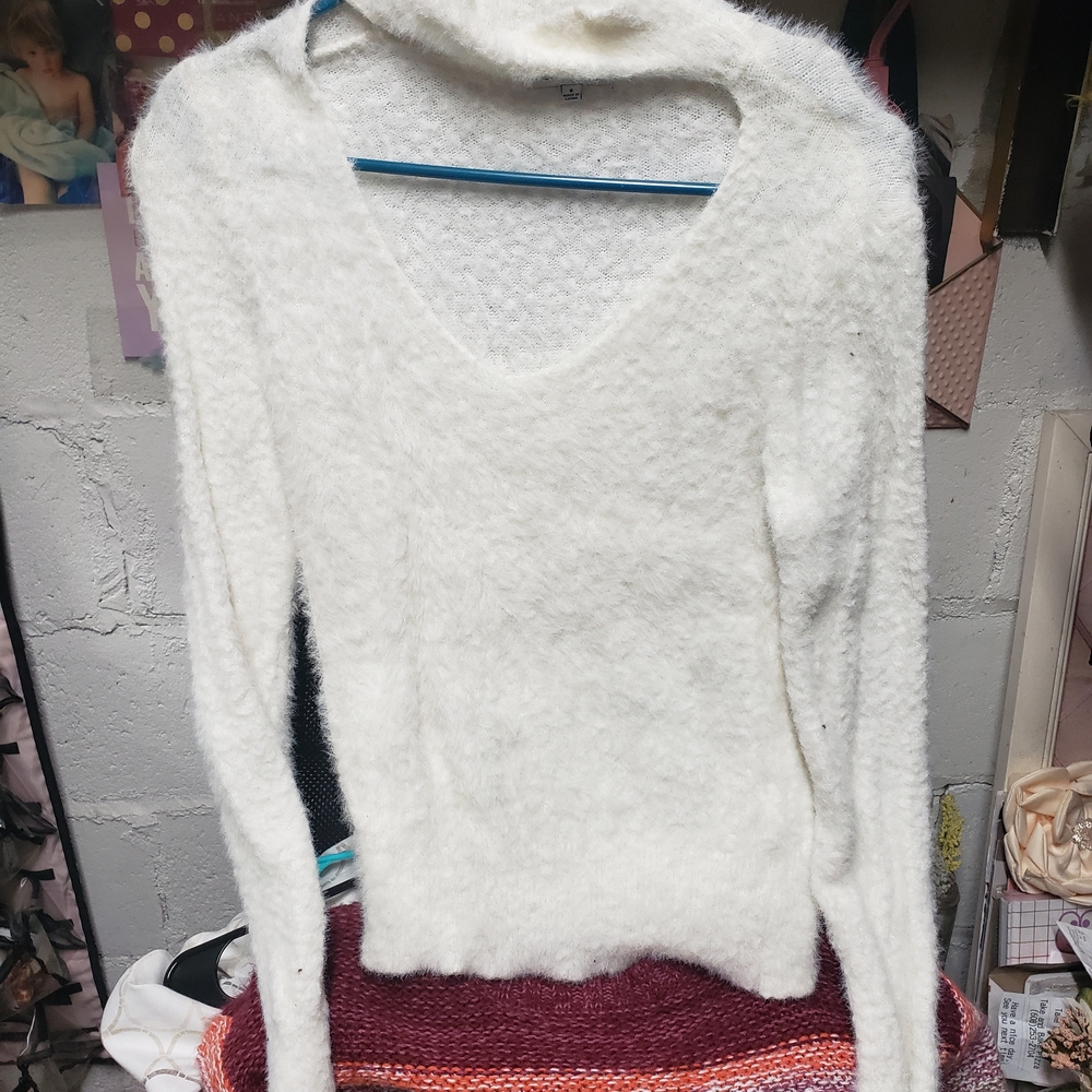 Fashion Nova White Fuzzy Cowl Neck Sweater